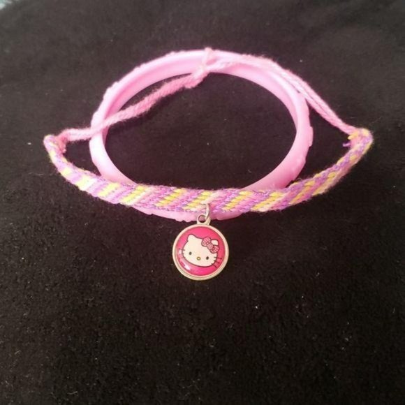 Hello Kitty Braided and Rubber Pink Bracelets - Picture 2 of 7